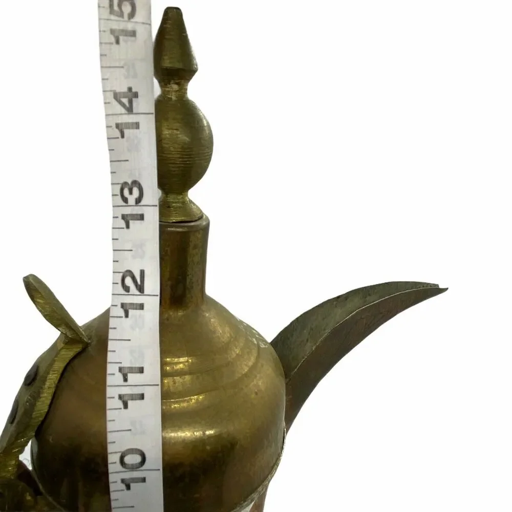 Brass Coffee Pot Vintage Aged Dallah Leather Handle Revited With Cap 15